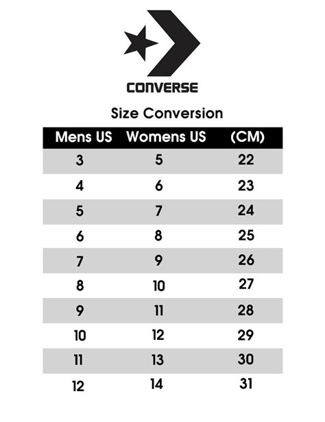 converse unisex shoe size chart.